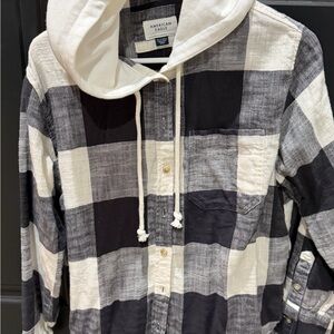 American Eagle Outfitters Black and White Checkered Hoodie Shirt